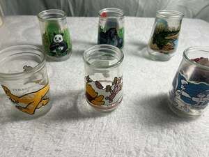 Set of 6 Vintage Welch's Jelly Jar Glasses Featuring Animals and Characters